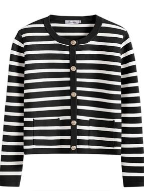 Women's Long Sleeve Striped Sweater Button Cardigan. Anrabess. NWT. Black/White